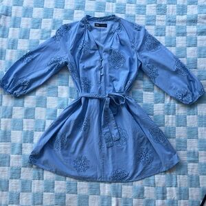 Zara Blue V-Neck Sundress with 3/4 Raglan Sleeves